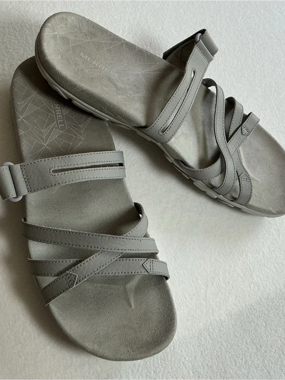 Merrell Women's Kaloka Gray Leather Strappy Comfort Slide Sandals Size 11 EU 42